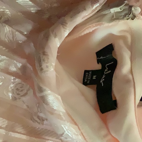 Lulu’s Adorably Elegant Blush Pink Jacquard Floral Satin Stripe Strapless Maxi - Picture 10 of 10